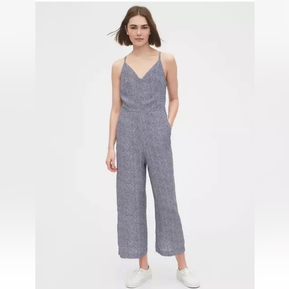 GAP Blue Printed Spaghetti-Strap Jumpsuit